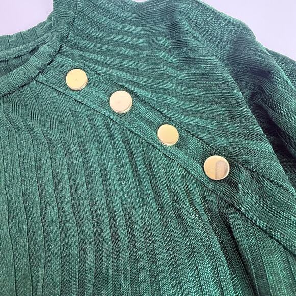 Michael Kors Women's Size S Short Sleeve Shirt Gold Button Ribbed Emerald Green - Picture 13 of 16